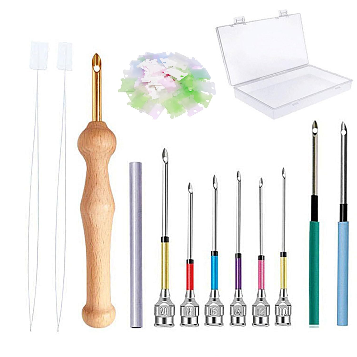 22PCS Punch Needle Set - 9 Sizes, Needle Threader, Wooden Handle Embroidery Pen, Floss Winding Board, DIY Sewing Tools