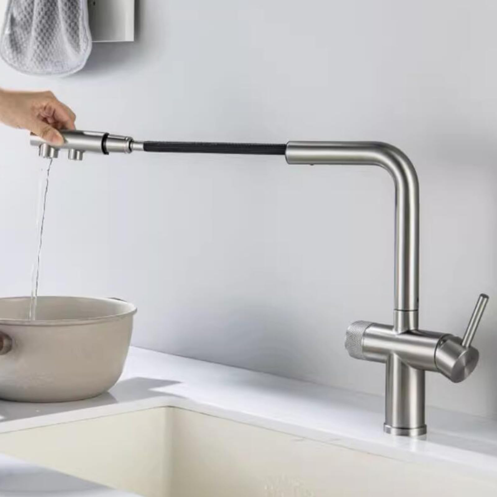 ZYCHSJXA 3 Way Kitchen Tap Pull Out Stainless Steel Mixer Taps-Brushed