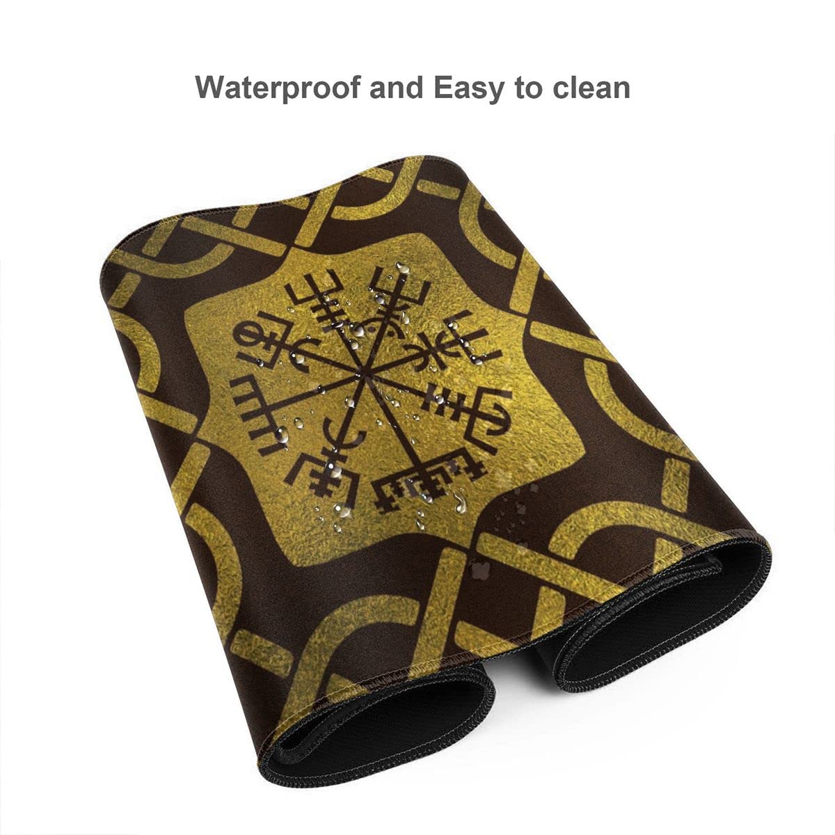 Juego Profesional Extendido Alfombrilla de ratón, Impresión 3D Nórdico Vikingo Brújula Antideslizante Teclado Ratón Alfombrilla, Cibercafé Escritorio Oficina ratón Grande,Amarillo,35 * 16 Inch