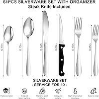 Vista 2 de 61 piezas de juego de cubiertos plateados con organizador, juego de cubiertos de acero inoxidable plateado para 10 utensilios de cocina