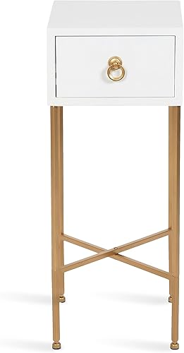 Miniatura 8 de Kate and Laurel Decklyn - Mesa decorativa de té glamorosa 12 x 12 x 30 blanco y dorado moderna mesa de bebidas para sala de estar con cajón para
