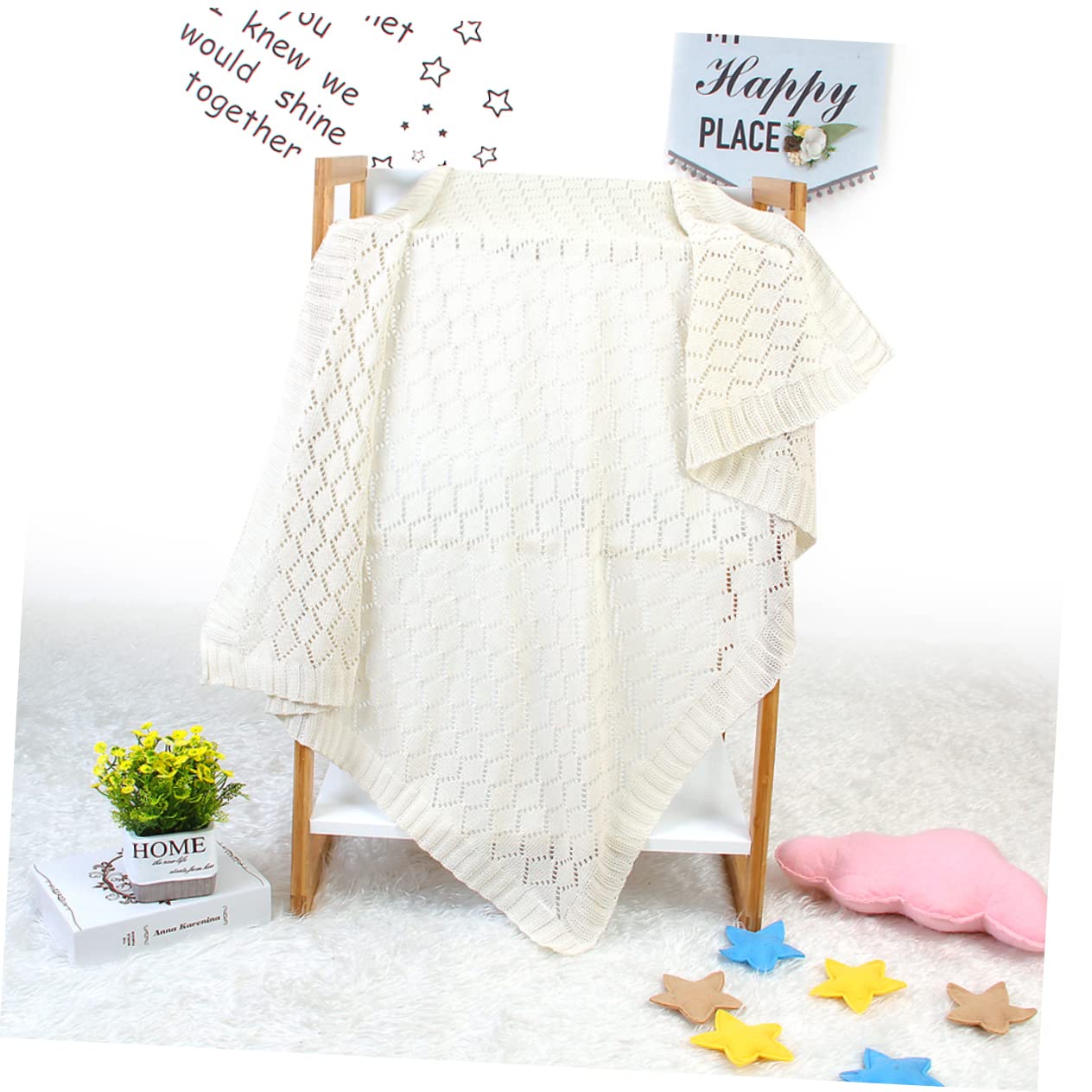BESTonZON Coperta Neonata Invernale in Cotone Lavorato a Maglia Bianco | Sottile, Traforata, Uso Indoor per Inverno, Finitura Intrecciata Adatta al Bebè