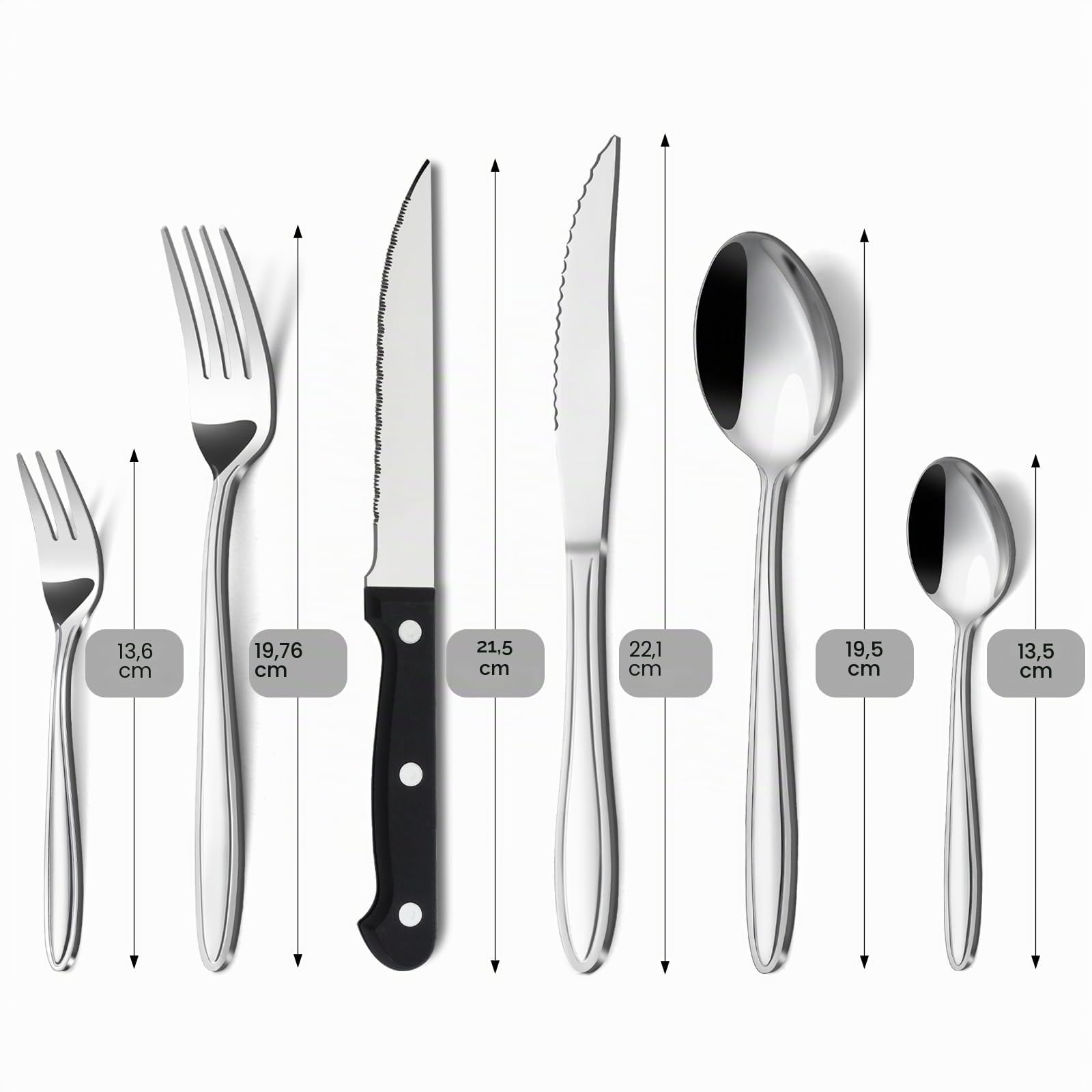 Hunnycook Juego de cubiertos 12 pers. cuchillo para carne, acero inoxidable, 72 piezas, elegante juego para casa y restaurante