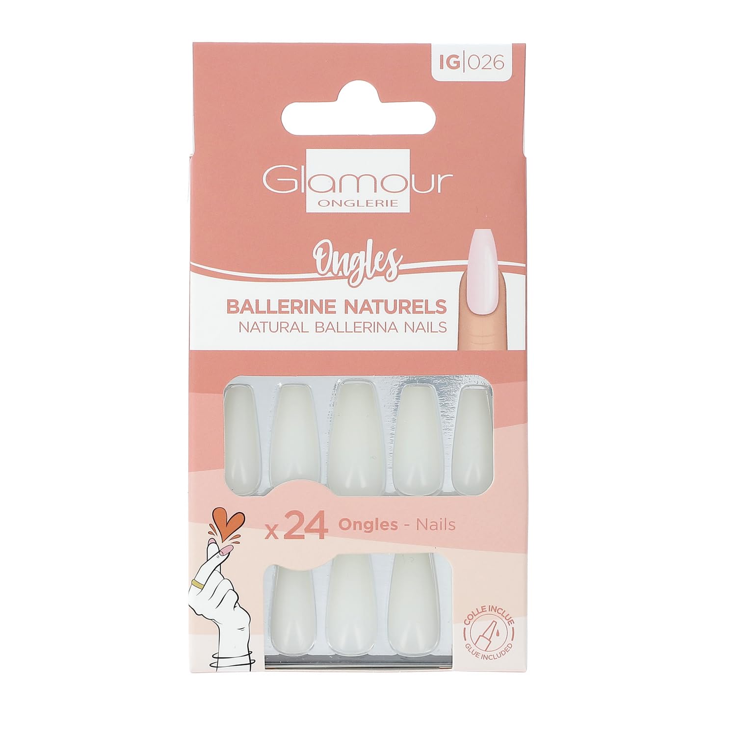 Arboriez une manucure parfaite en un instant avec GLAMOUR ONGLERIE Faux Ongles Ballerine Naturels, lot de 24 ongles avec colle incluse - Lot de 2