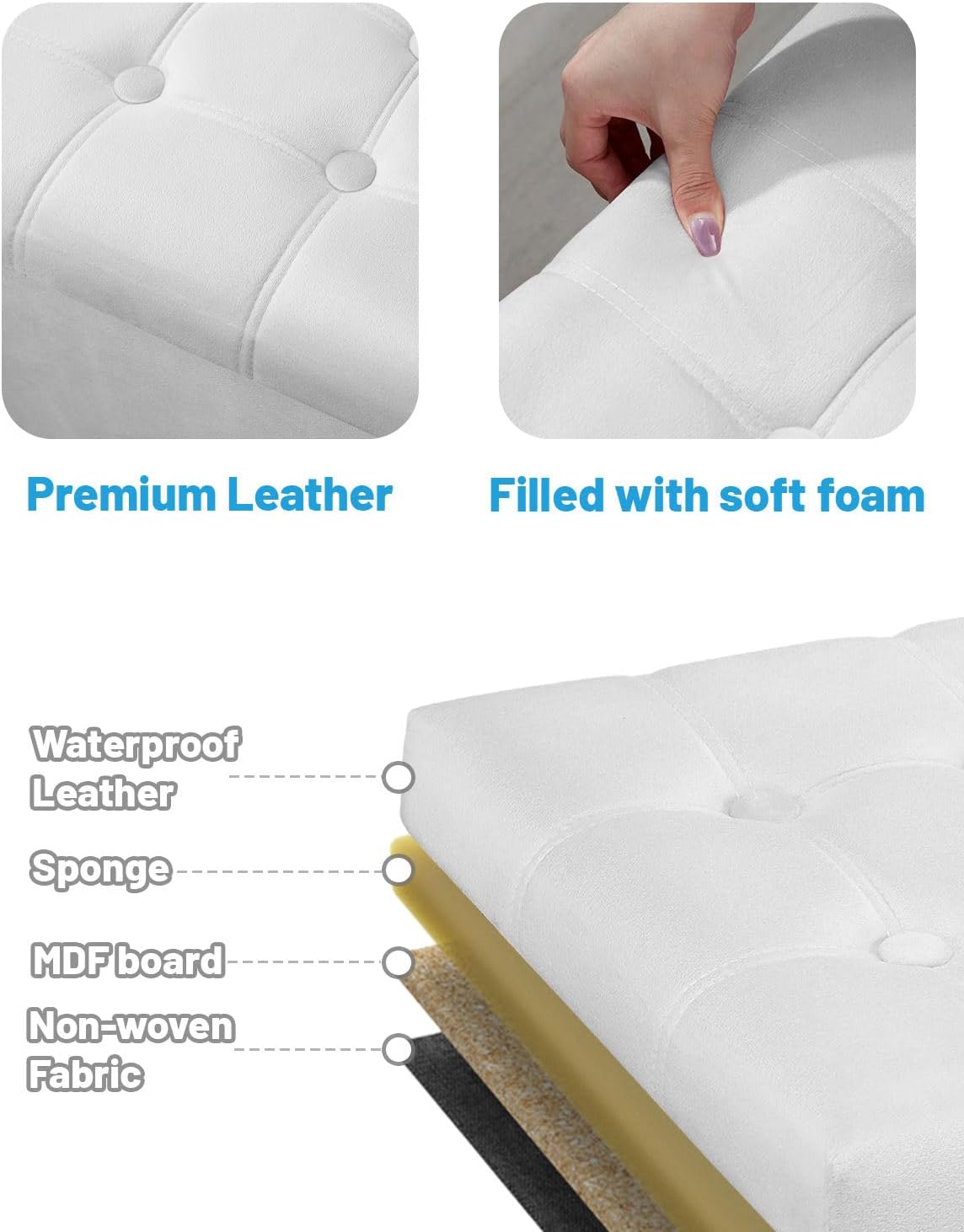 AmasSmile 2PC Storage Ottoman Foot Rest Stool, 17 inch Velvet Footstool Bench, Short Ottomans Stool, Small Folding Storage Ottoman Store Books, Records, White - Image 7