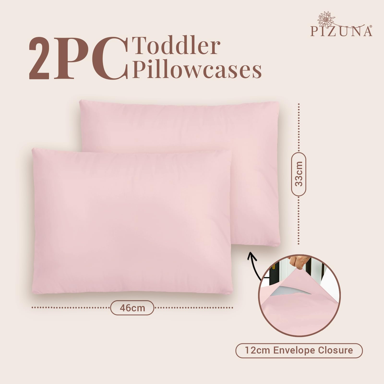 Pizuna Pizuna Toddler Pillow Cases 33 x 46 cm, Light Pink, 400 Thread Count 100% Long Staple Cotton Crib Pillowcase Set of 2, Soft Sateen Weave Baby Pillow Cover in use
