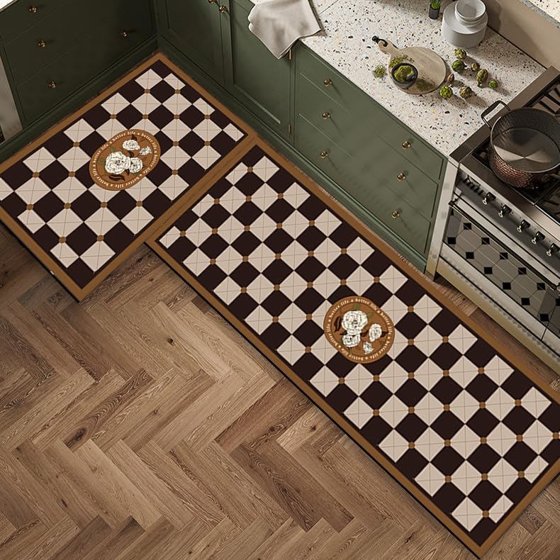 Image of Gvnd 2-Piece Anti-Fatigue Kitchen Mat Set (118x38cm & 58x38cm) - Waterproof & Super Absorbent Geometric Runner Rugs - Non-Slip Rubber Backing for Kitchen, Laundry & Entryway