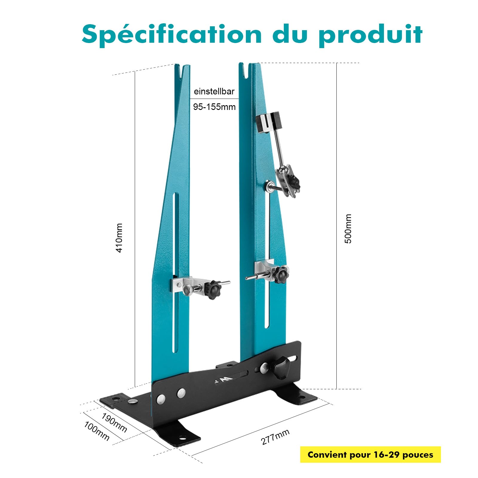 Mimoke Support de centrage pour vélo pour roues de 16 à 29" avec tige pour axe continu. Convient pour l'alignement des jantes et la largeur des roues de 90 à 150 mm