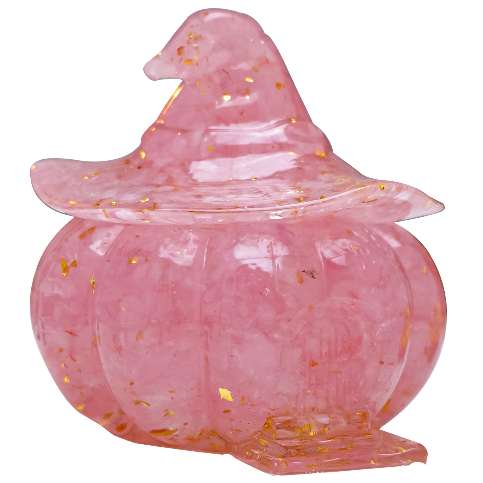 RJINGSHI Pumpkin Storage Box & Candy Jar - Resin Craft with Natural Crystal Gravel, Witch Cabin Theme Room Decor for Halloween Party Gift (Handmade, 2-in-1 Design)