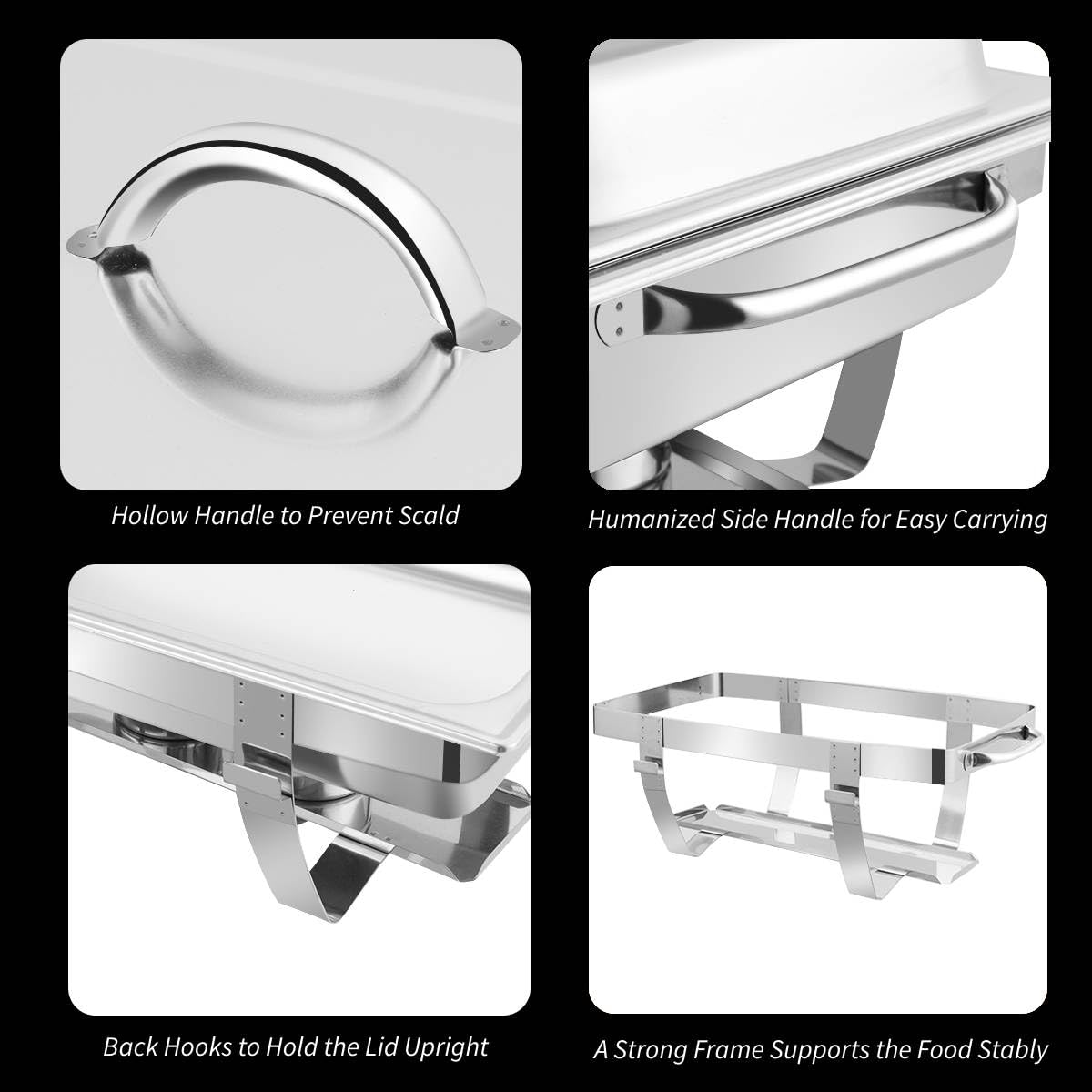 9L Acciaio Inox Rettangolari Catering Server, Chafing Dish Buffet Chafer Set in Acciaio Inox contelaio, Anti Scaldabagno Buffet Scaldabagno Scaldabagni, per Party, Feste, Matrimoni, Banchetti
