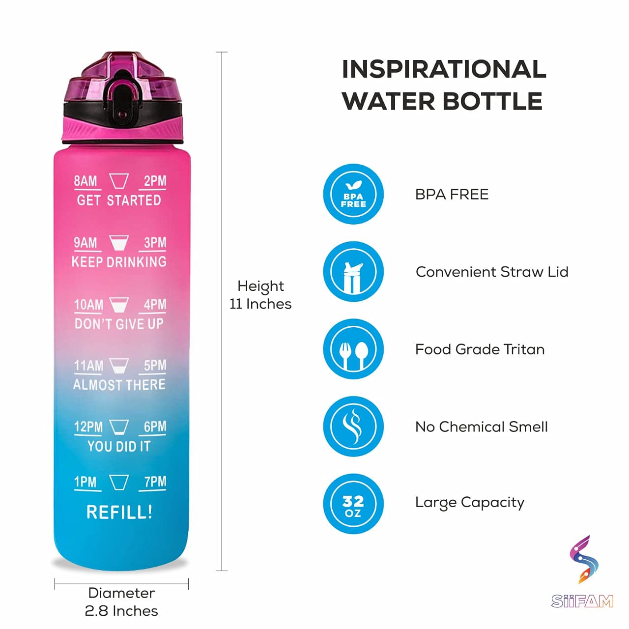 Motivational Water Bottle - BPA Free & Leak Proof -2