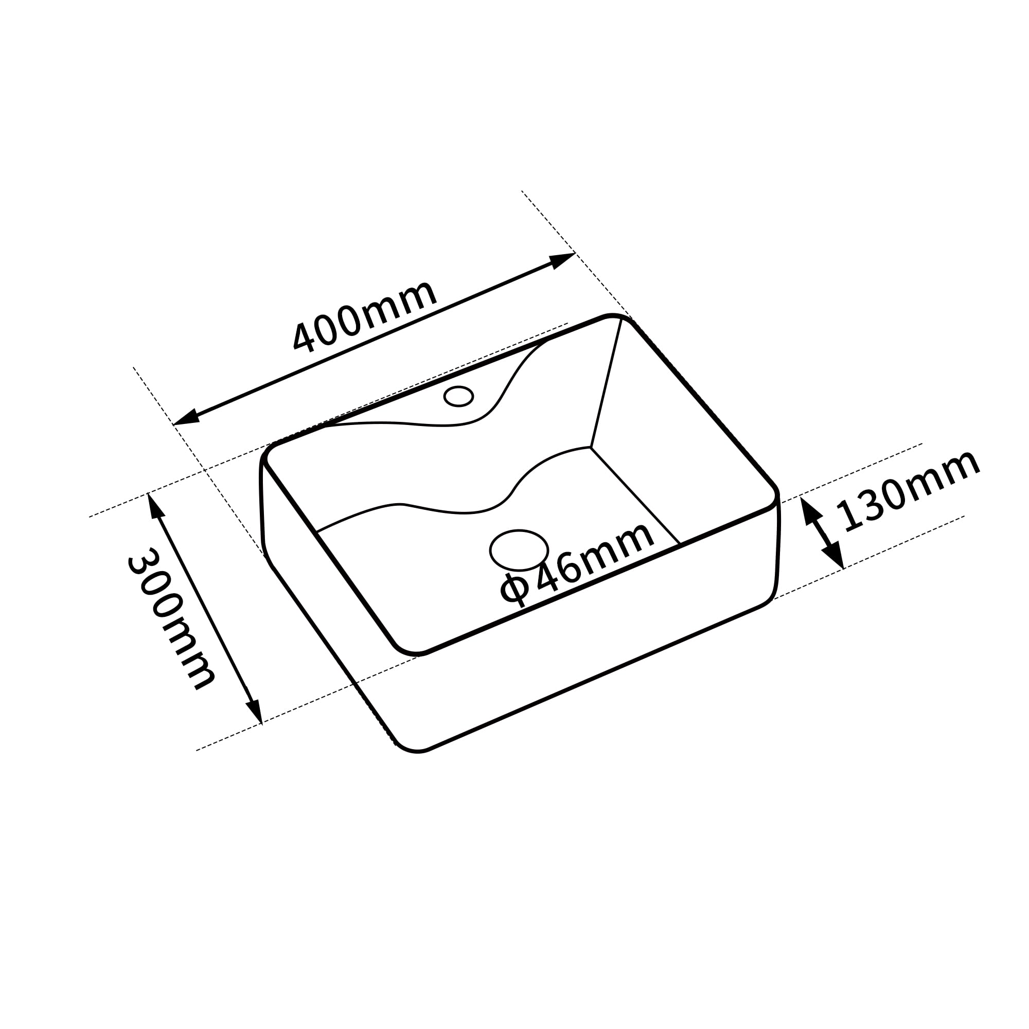 Lavabo rettangolare in ceramica bianca 40 x 30 x 13 cm – Lavabo da appoggio con spiaggia per miscelatore – Design moderno con angoli arrotondati – ideale per il bagno contemporaneo – facile