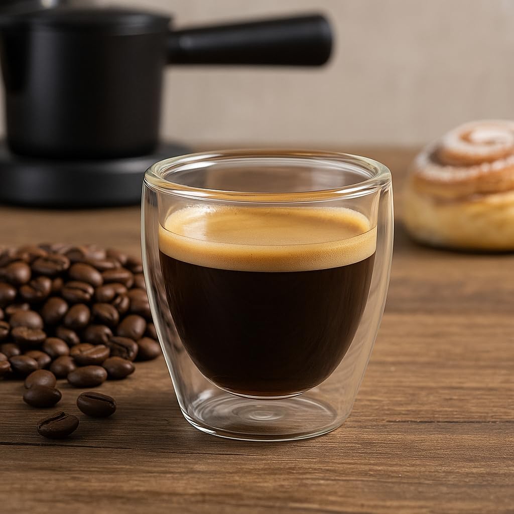 Vandue Teaology Coppia Double Wall Insulated Espresso Shot Glasses – (2 oz) | Borosilicate Glass – Heat Resistant, No Condensation | Perfect for Espresso, Hot Drinks & Tequila Shots (Set of 12)