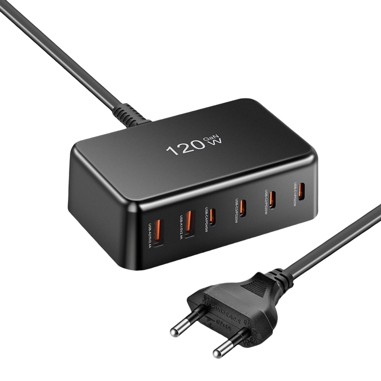 Caricatore Rapido USB C Caricatore da Viaggio per Cellulare | Dispositivo di Ricarica Rapida da 120W 6 Porte per Utenti di Dispositivi Mobili e Persone Attive Viaggiatori