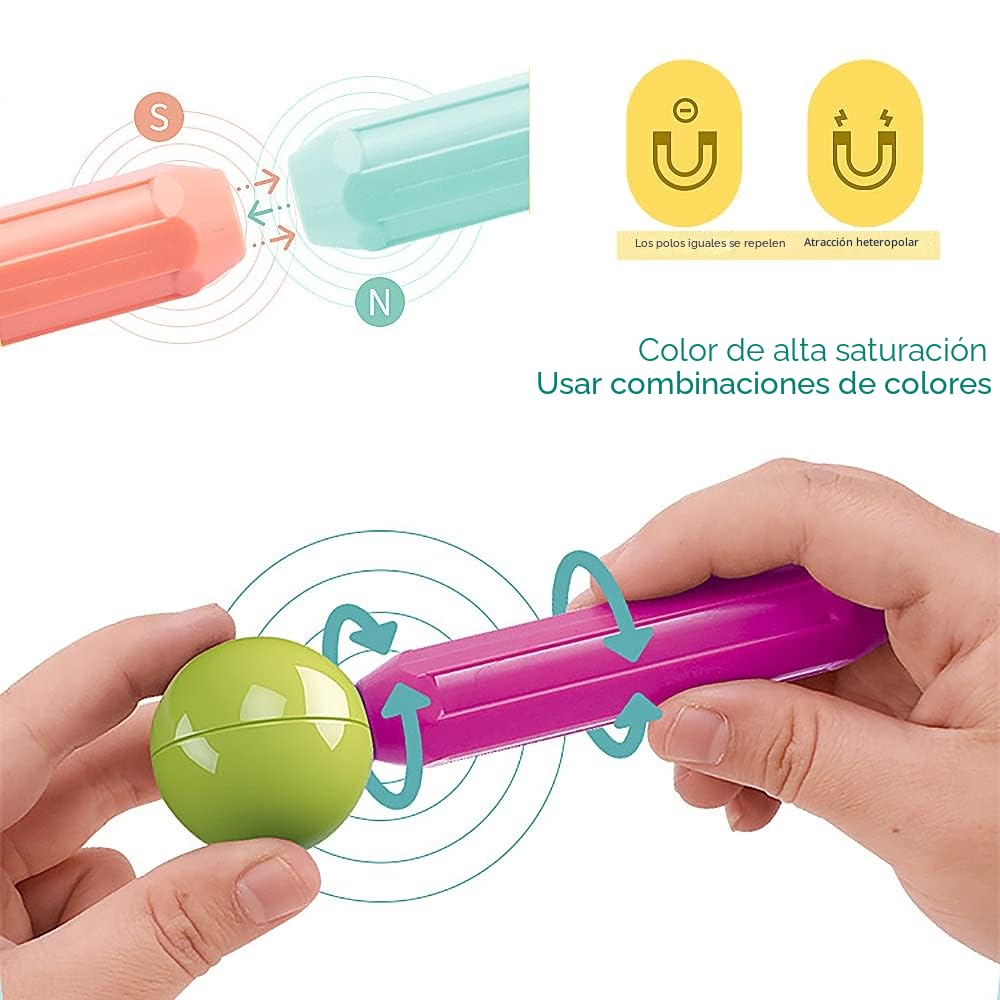 ROUSKY 88 Bolas magnéticas, Juego de Palos de construcción magnéticos, Azulejos de Bloques de construcción, Juguetes apilables Stem para niños a Partir de 3 años (88 Piezas)