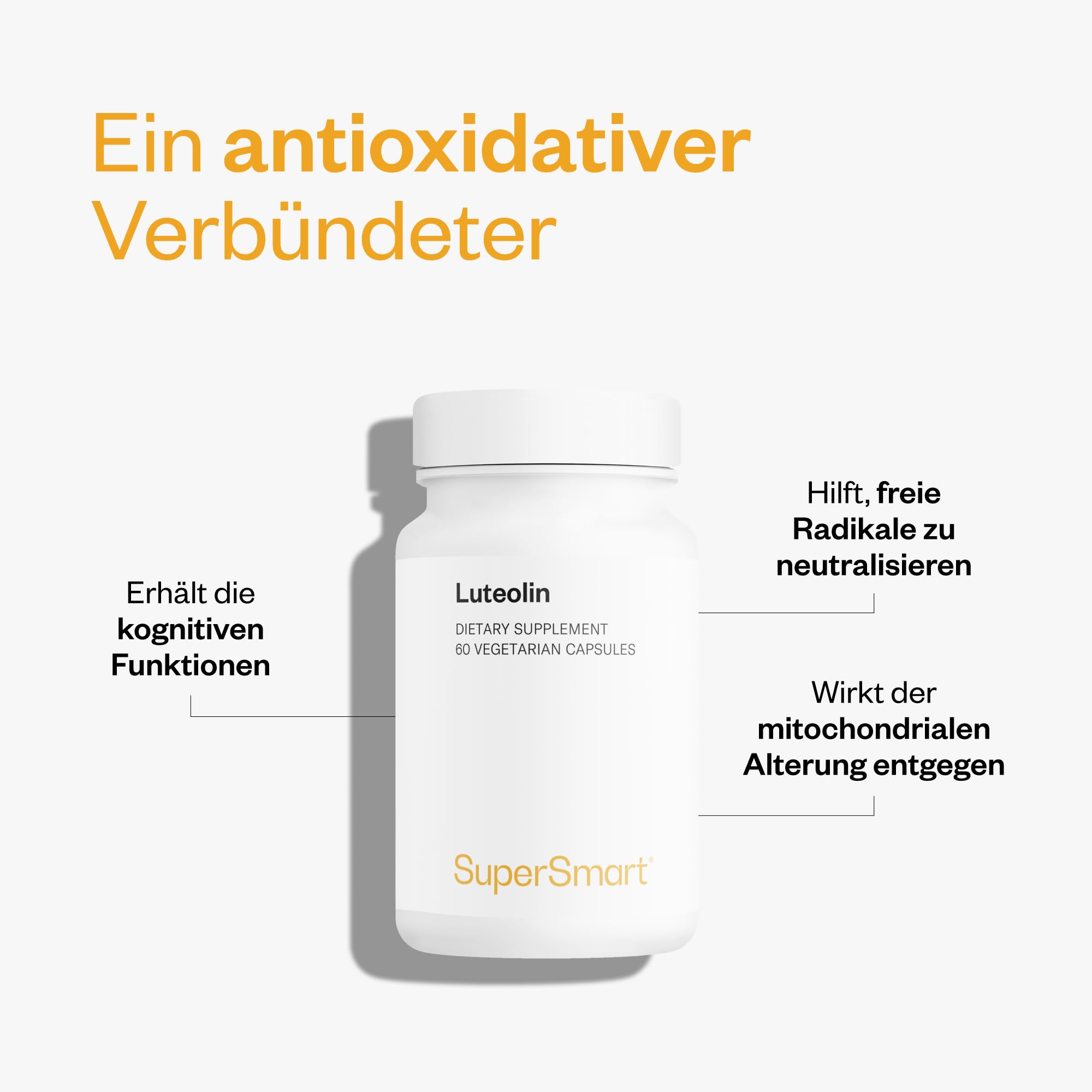 Luteolin – Reines Luteolin‑Flavon aus Erdnussschalen – Pflanzliches, glutenfreies, veganes Nahrungsergänzungsmittel – 60 vegane Kapseln – SuperSmart