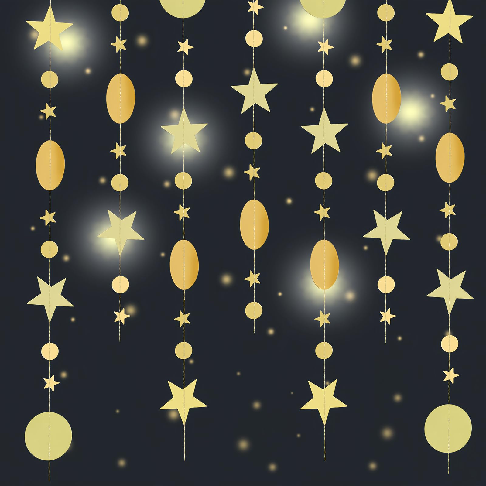 Gold Twinkle Little Star Party 2 Pcs Star Circle Dot Garland Party Decoration Banner Bunting Streamer, Confetti for Birthday Ramadan Baby Shower Wedding Decor
