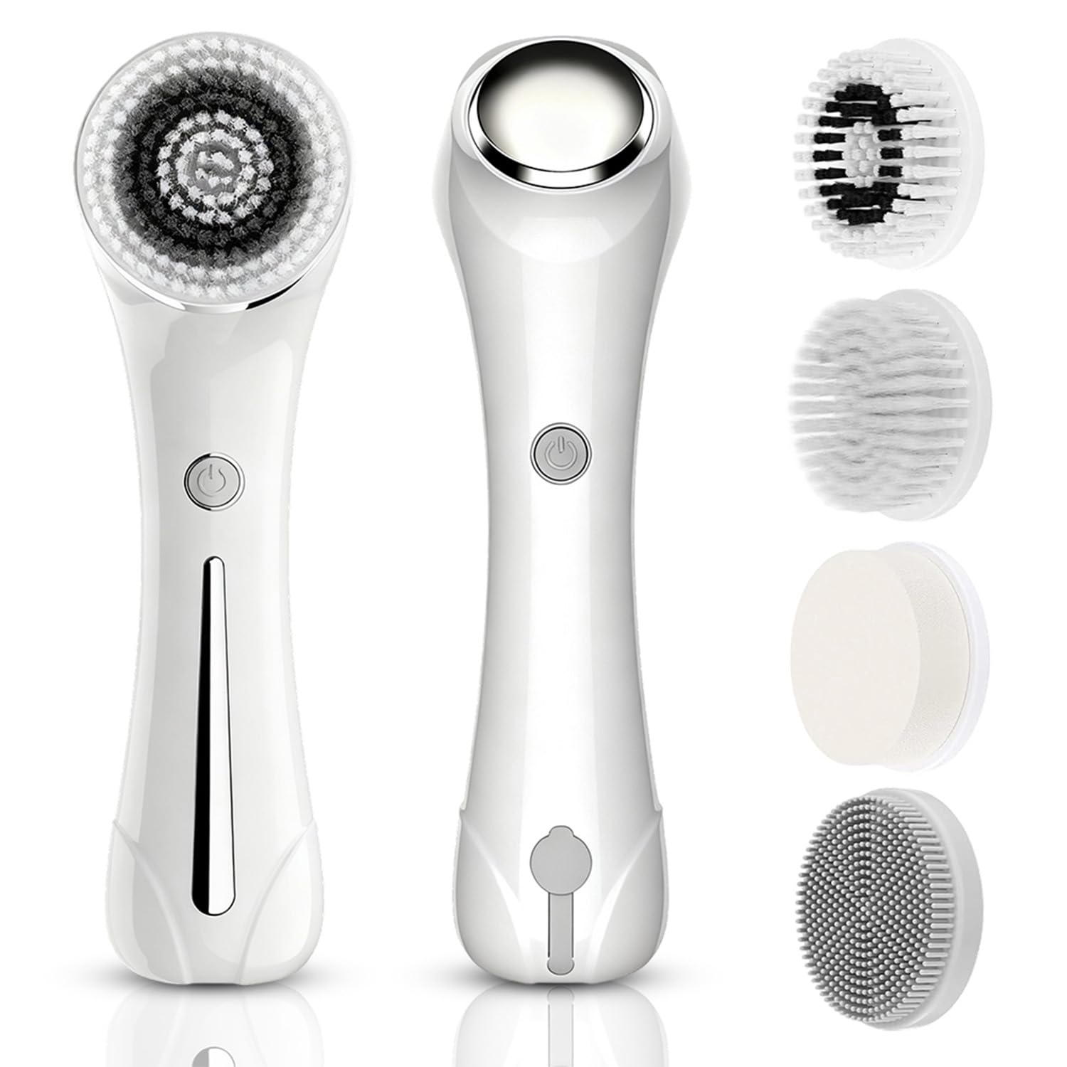 Cepillo eléctrico de limpieza facial, 3 en 1, cepillo eléctrico con 4 cabezales de cepillo, masajeador facial EMS con calefacción, limpieza facial impermeable, limpieza facial profunda 360°