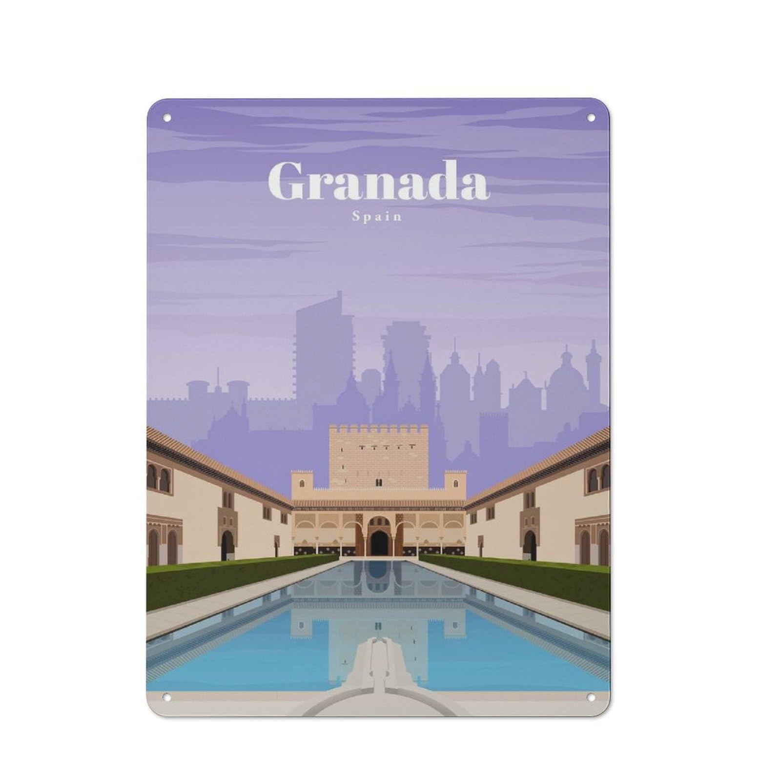 Travel to Granada Bistro Metal Sign 40x30cm, Vintage Cafe Wall Decor for Takeaway, Bar, Kitchen Or Counter Area