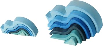 Grimms Small WaterWaves Nesting Wooden Blocks Stacker,#34;Elements" of Nature WATER