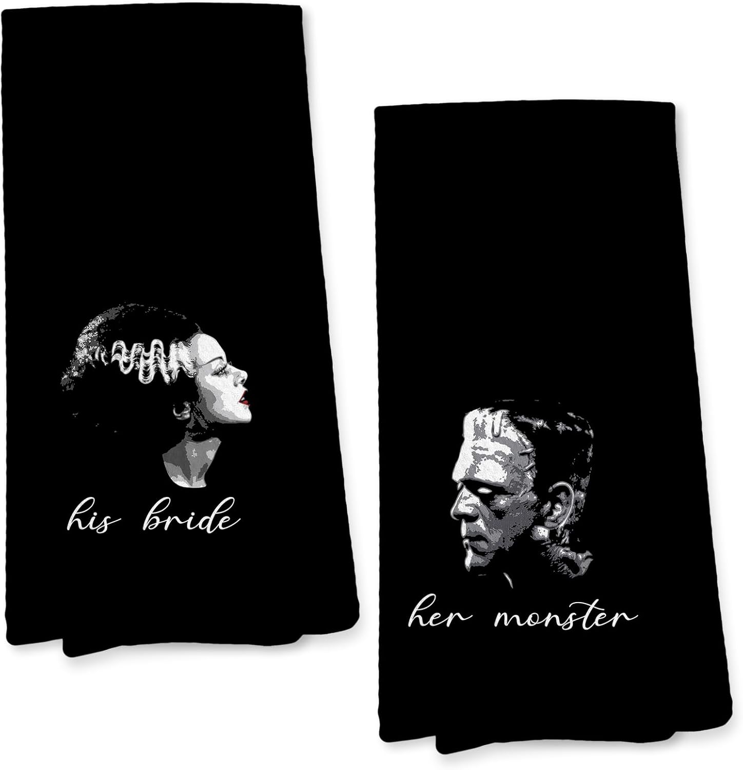 Giosve Frankenstein and Bride Gothic Couple Kitchen Towels, Wedding Gifts for Couples, Dark Academia Horror Monster Movie Hand Towels, Spooky Dish Tea Towels for Home Bar Kitchen, 16x24 Inch