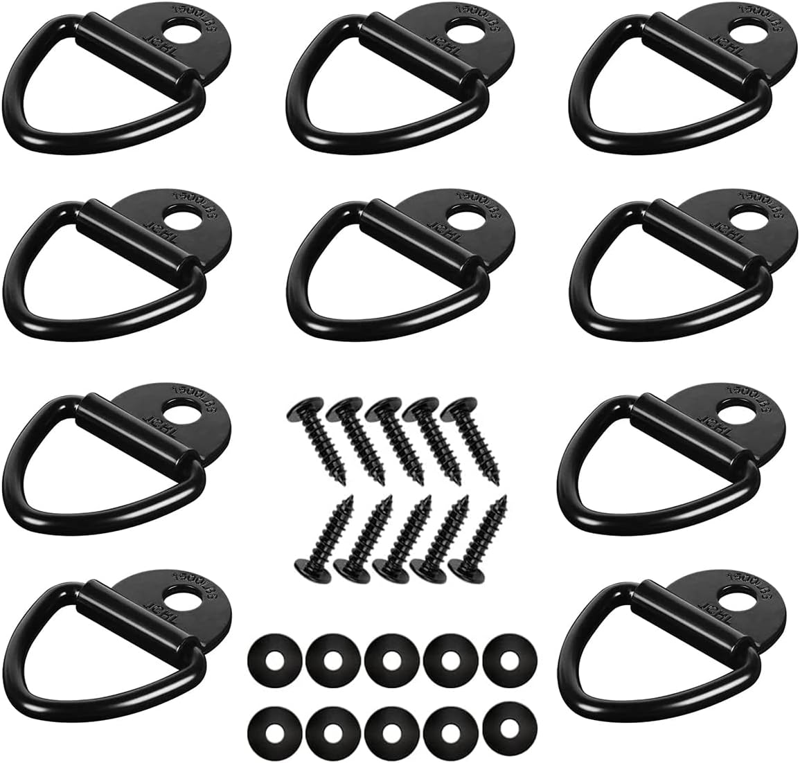 Pomarks10 Pack Cargo Tie-Down V-Ring Anchors,2 Inch Diameter Steel V-Ring Bolt On D-Rings for Cargo on Trucks Pickups Trailers (Black)