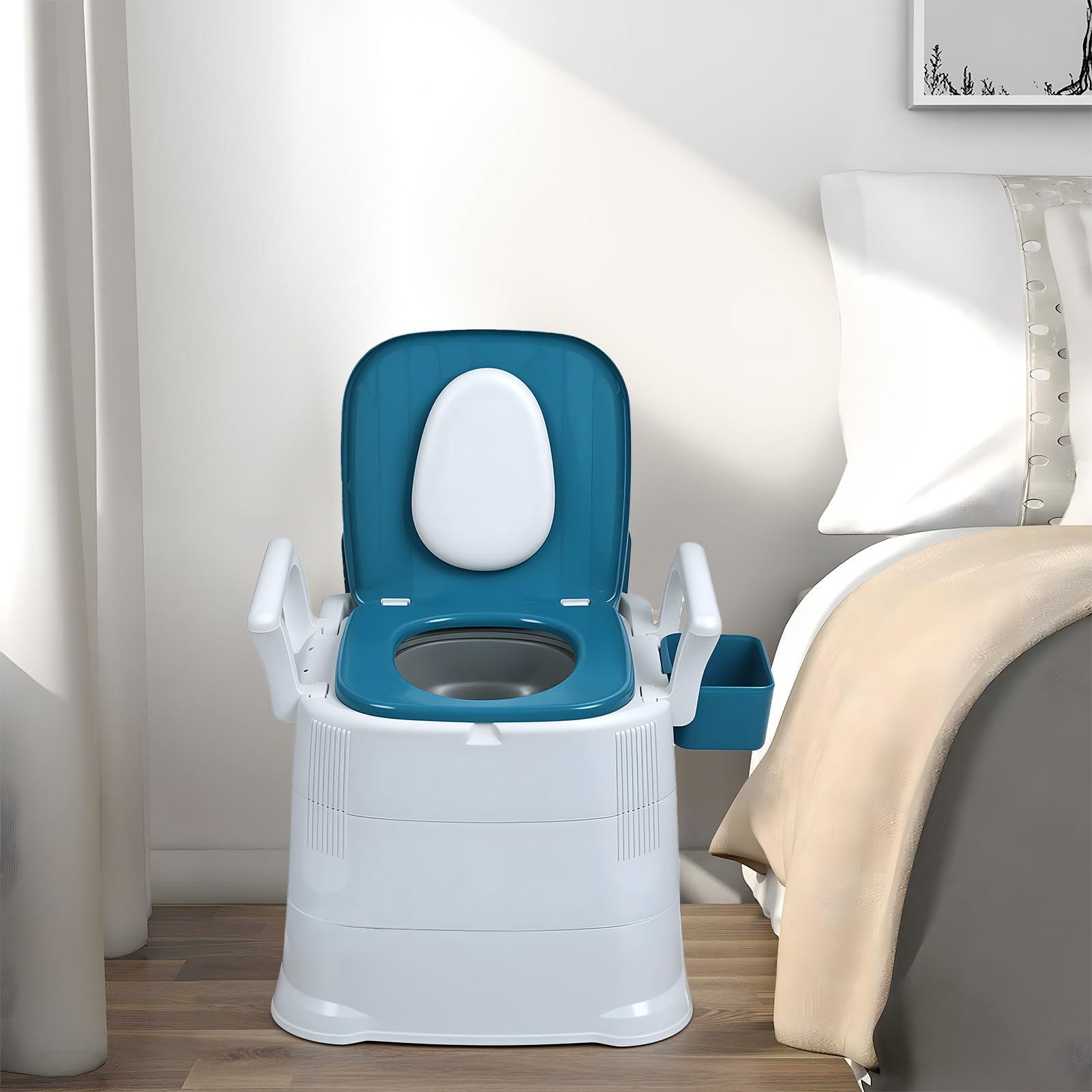 Toilette Chimique Portable avec accoudoirs Amovibles, Pot de Chambre Adulte, Toilette Camping, capacité 150 kg, pour Personnes âgées, handicapées et Femmes Enceintes