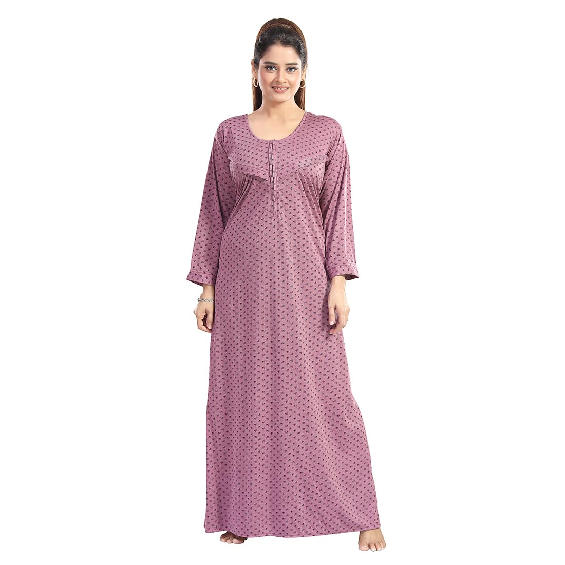 Women's- Full Sleeves-Feeding- Nursing- Maternity Nighty/Maxi/Gown/Nightdress/Nightwear- Hosiery Cotton Fabric- Floral Print- Embroidery with Zip-image-29