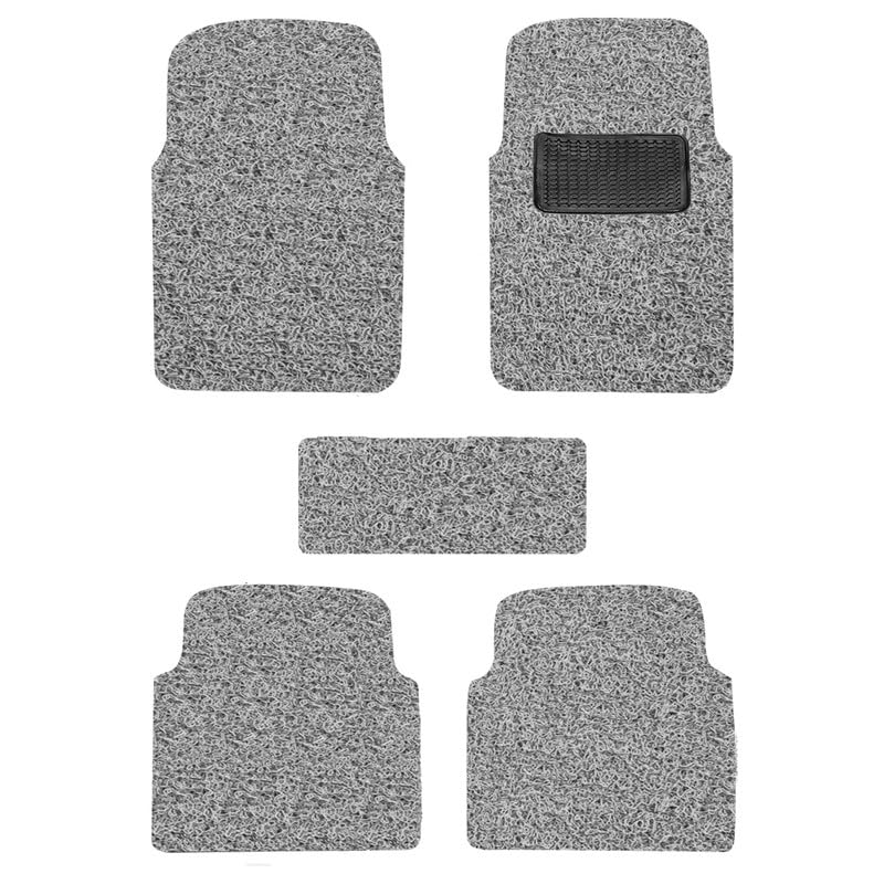 Image of Universal Fit Car Floor Mat with Comfortable Heal Pad | Vinyl Curly /Noodle Mats | Anti-Skid, Waterproof, Dust & Liquid Trapping | Universal Car Foot Mat for All Cars (Black Grey, 5 Pcs)