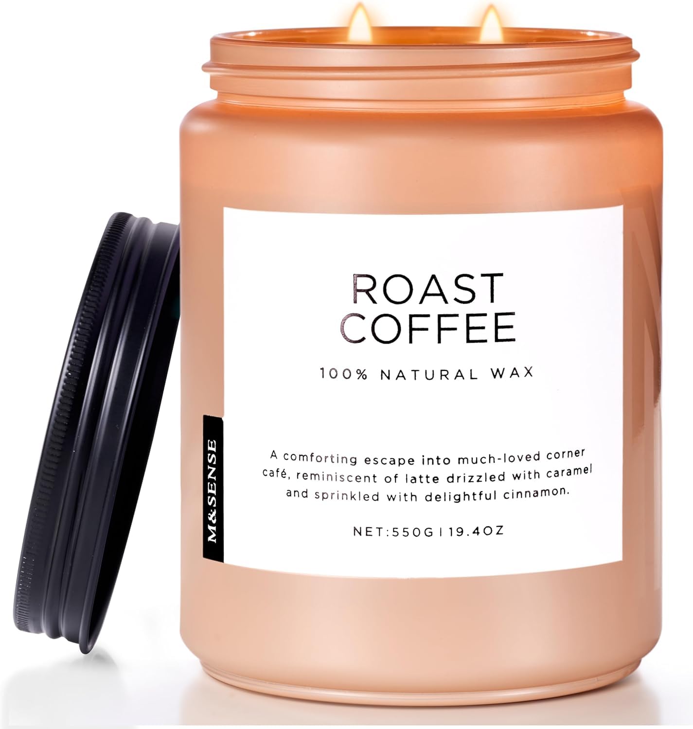 M&SENSE Roasted Coffee Organic Large Soy Scented Candles Gifts for Women Men Strong 2 Wick 550g 110 Hours Aromatherapy Candle for Home Decor Non Toxic Housewarming Candles for Stress Relief Relaxtion