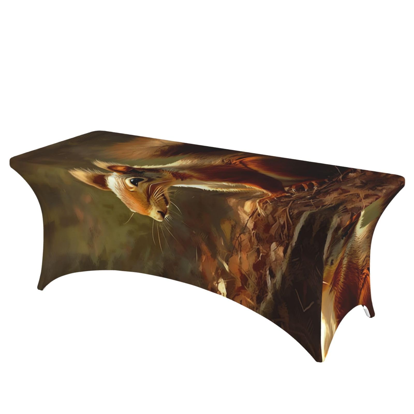 QMKFWT Hand Drawn Squirrel Decorative Tablecloth Protector for Wedding, Banquet & Parties6FT Spandex Rectangle Tablecloths, Stretch Washable Table Cloth Wrinkle Free Patio Table Cover