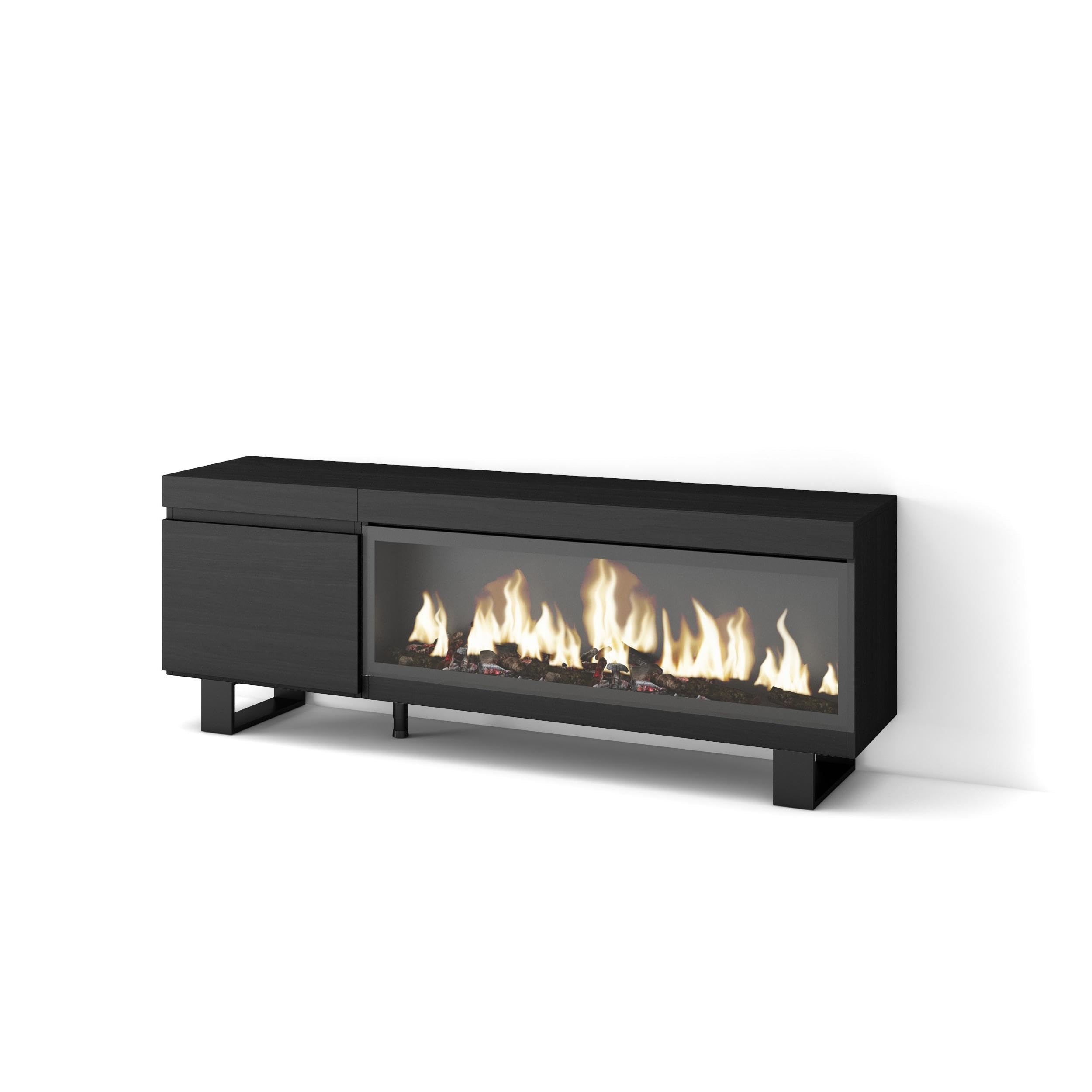 Skraut Home | Mueble TV | Televisión | Muebles de salón, almacenaje | 160 | para TV hasta 65" | Chimenea eléctrica XXL | Diseño Industrial | Estilo Moderno | Negro