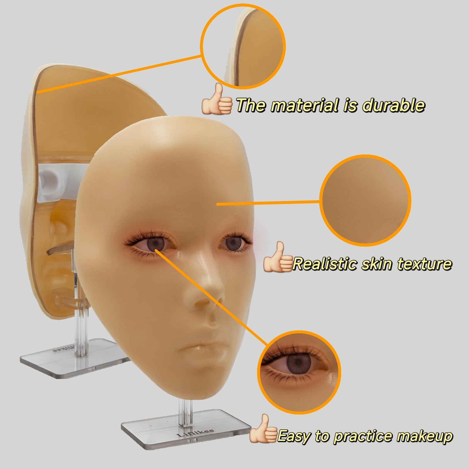 Cara de práctica de maquillaje, cara de maniquí de maquillaje  con tabla facial de práctica de maquillaje, sombra de ojos de práctica de cara completa de silicona, para artistas de maquillaje 2