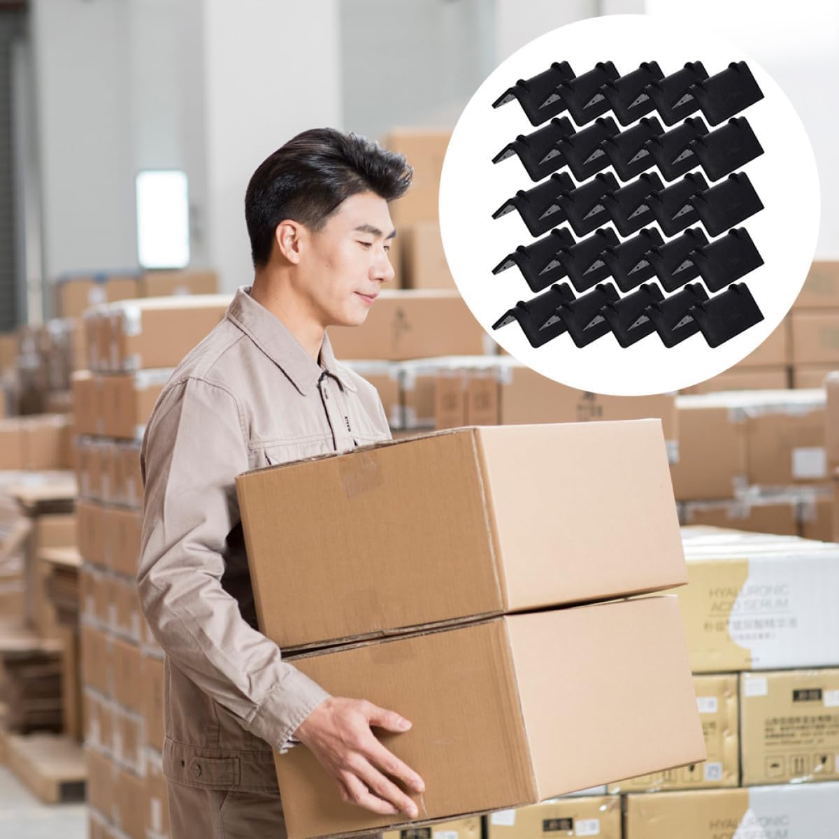 50pcs Plastic Packaging Edge Protectors for Shipping Boxes Black