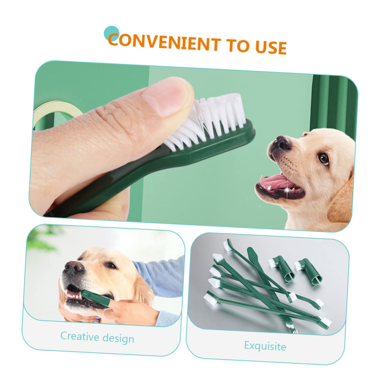 POPETPOP Dog Teeth Kit Comfort-fit Handle Double-Head Pet Toothbrush for Shorter Brushing