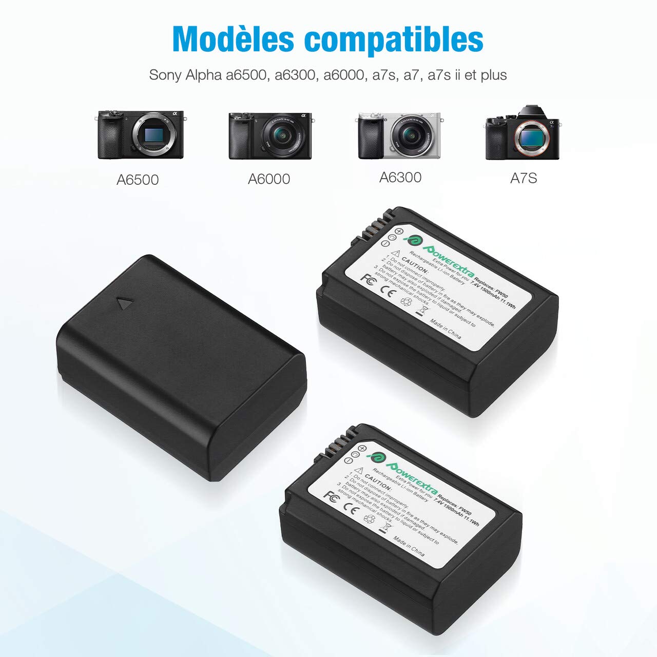 3 Batterie de Rechange 1500mAh et Chargeur LCD 3 Baies pour NP-FW50