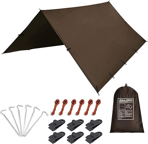 Miniatura 8 de KALINCO Lona impermeable para camping, hamaca para tienda de campaña, mosca de lluvia, 10X10FT/10X15FT, huella de tienda multifuncional lona ligera