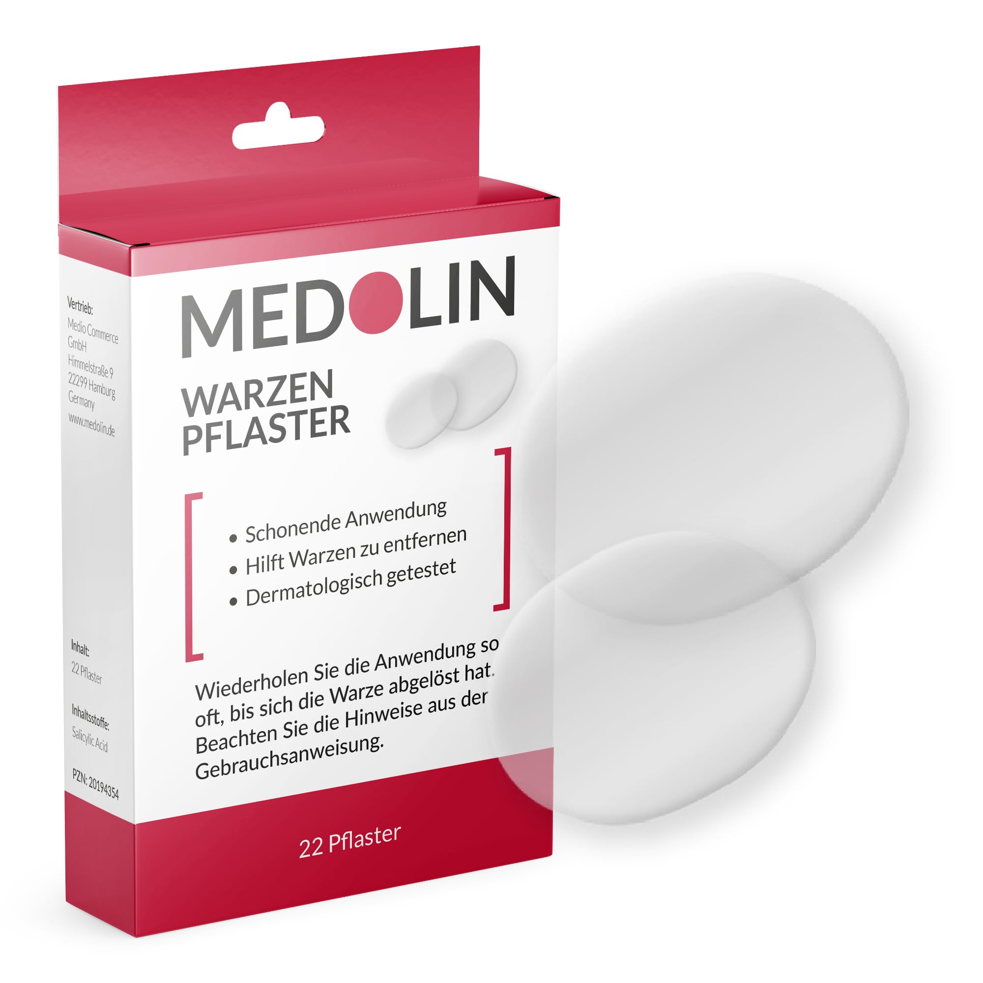 Medolin® Warzenpflaster - Pflaster Warzenmittel mit Salicylsäure - Besonders schonend - Einfache Anwendung - Zum Warzen entfernen, 22 Stück