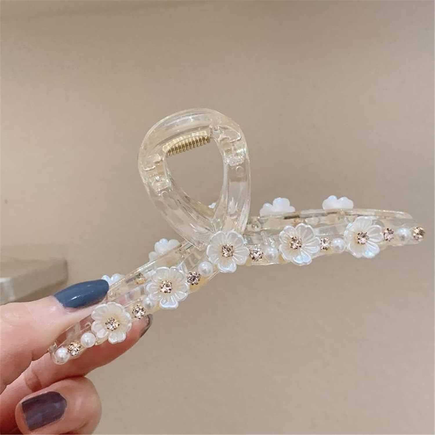 Grandi fermagli for capelli, clip for capelli coreani fatti a mano con perle di fiori, clip for afferrare la parte posteriore della testa, clip for afferrare i capelli, pinza for squalo femminile