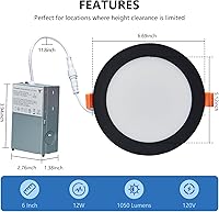 Vista 7 de CycevSun Luces empotrables negras sin lata de 6 pulgadas, iluminación exterior de soffito, regulables y 3000 K, 4000 K, 5000 K, seleccionables, 12