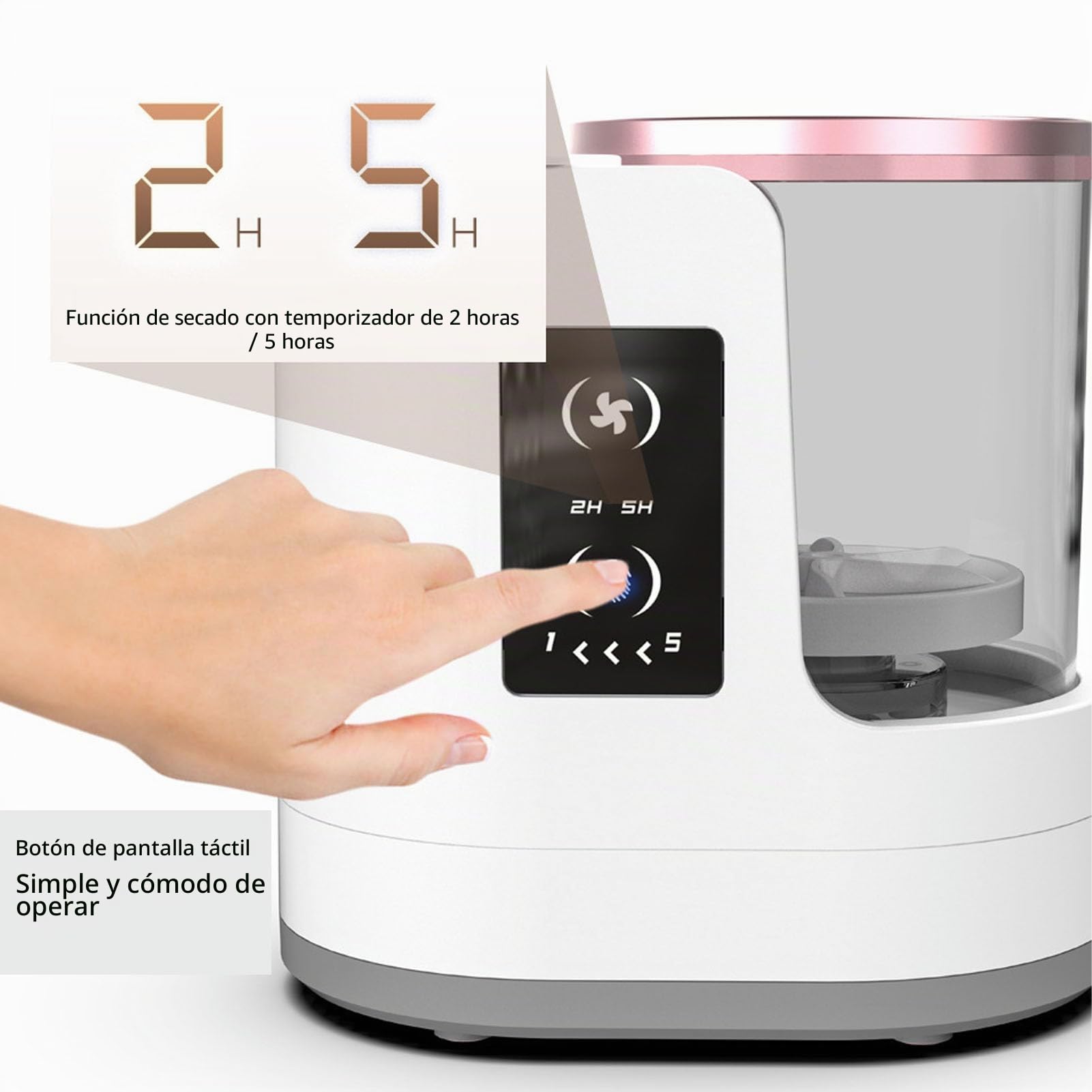 Buachois Limpiador de Brochas de Maquillaje Eléctrico, Herramienta Secador Automático de Brochas de Maquillaje de 850 RPM Cargador USB de Tiempo de Secado Rápido 2H 5H Visible para Brochas y Esponjas