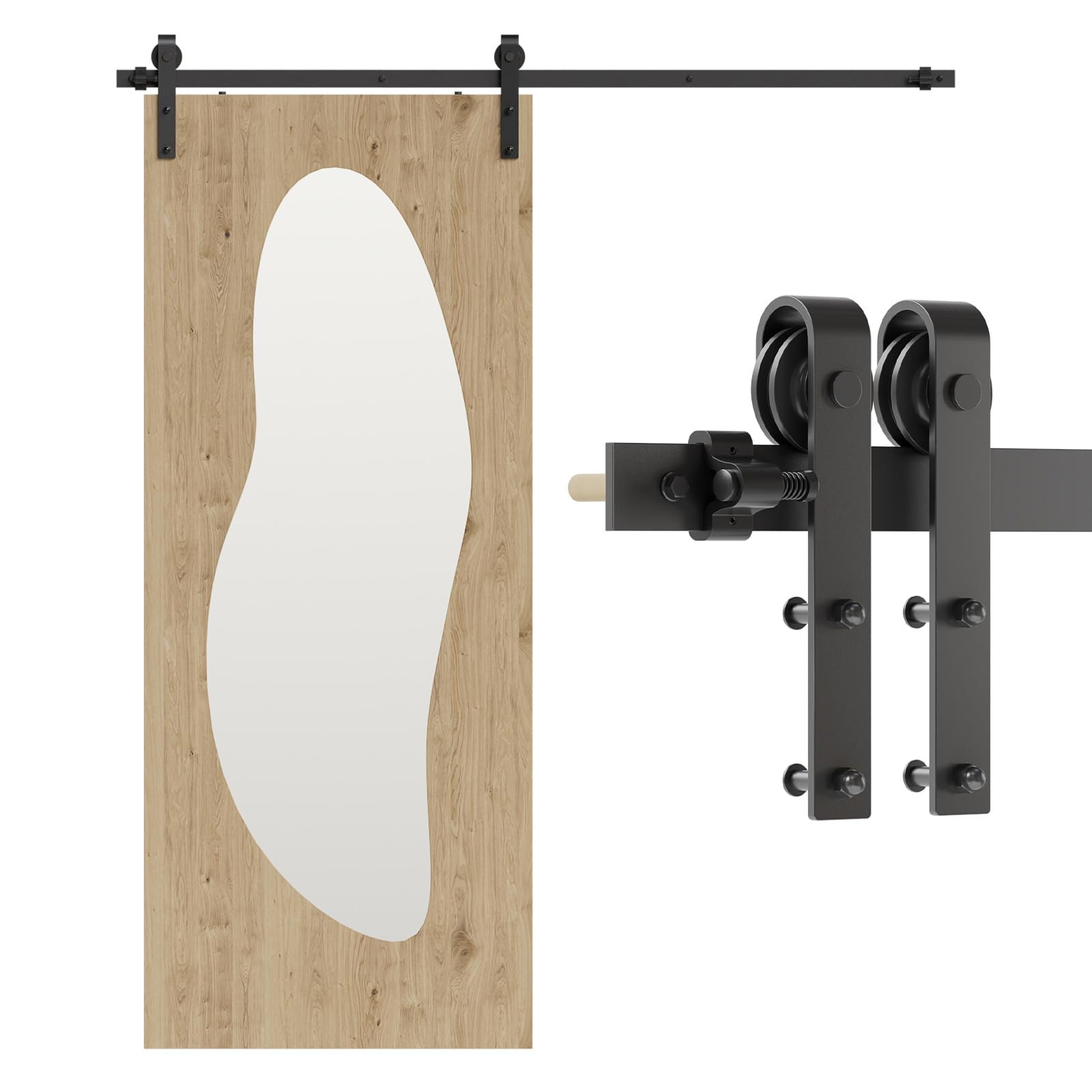 6.6FT/201cm Sliding Barn Wood Door Hardware Closet Track Kit Single Door, Black J Shape Hanger