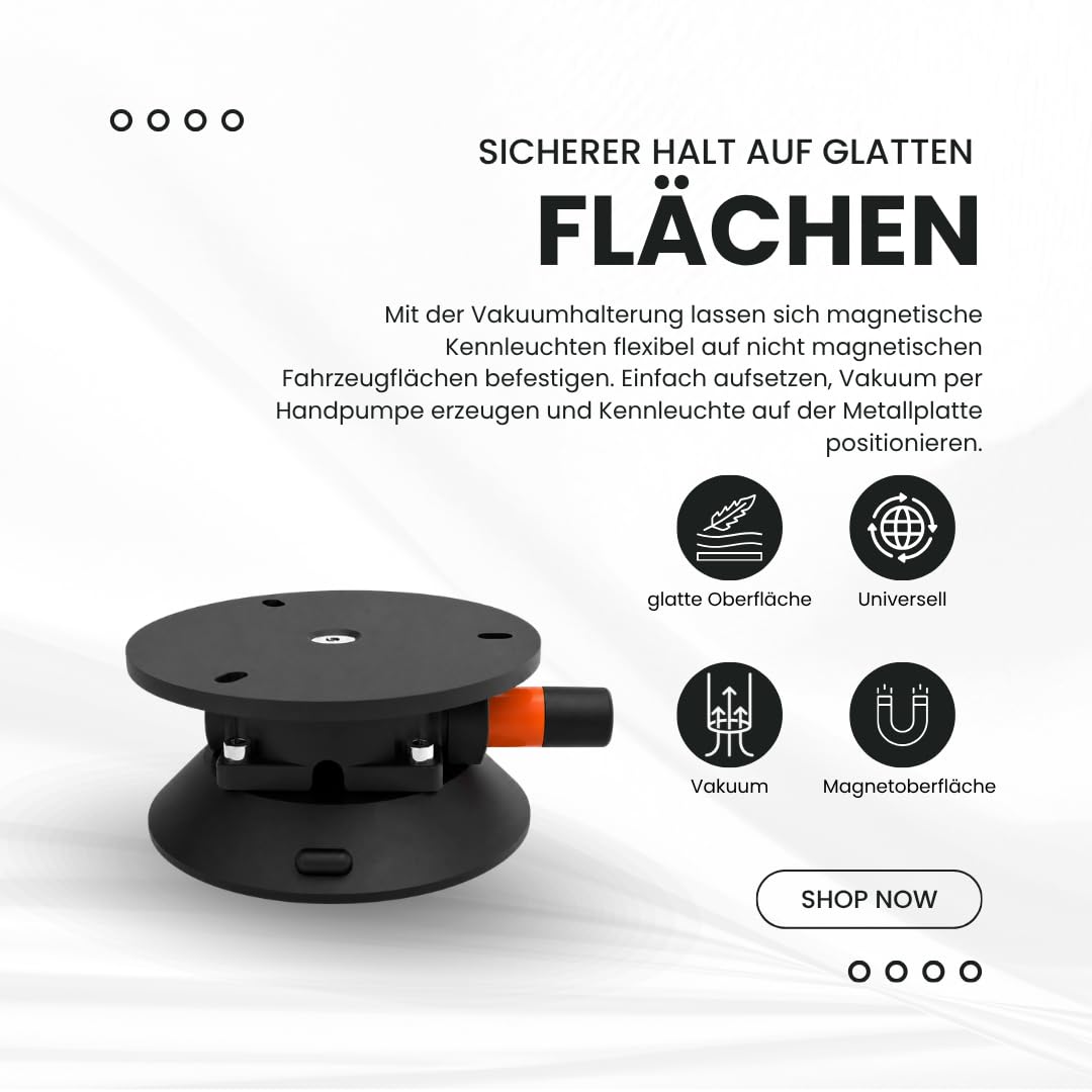 Raptors LED Technik Vakuum Saughalterung | Magnetplatte Kennleuchte | Saugfuß für Glasdach Warnleuchte