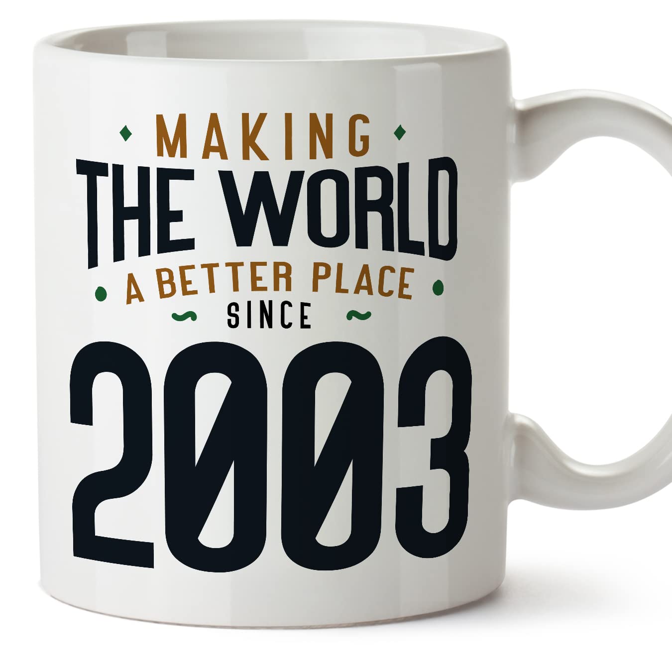 MUGFFINS 2003 Birthday Mug - in English - Making the World a Better Place - Funny Anniversary Present - 11 oz — image 1