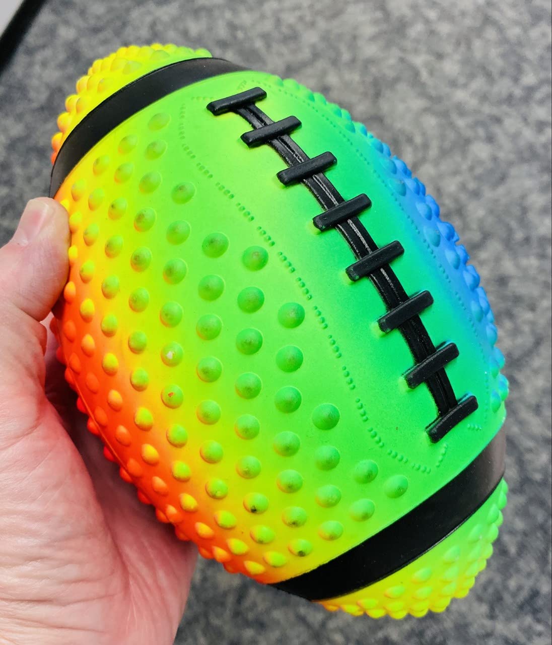Regent Practice Football Neon Rainbow Colored 9" Spiked for gripping Control Made of Soft Rubber Inflatable Football Comes Pre Filled with Air Ready to use Great for The Pool or Playground