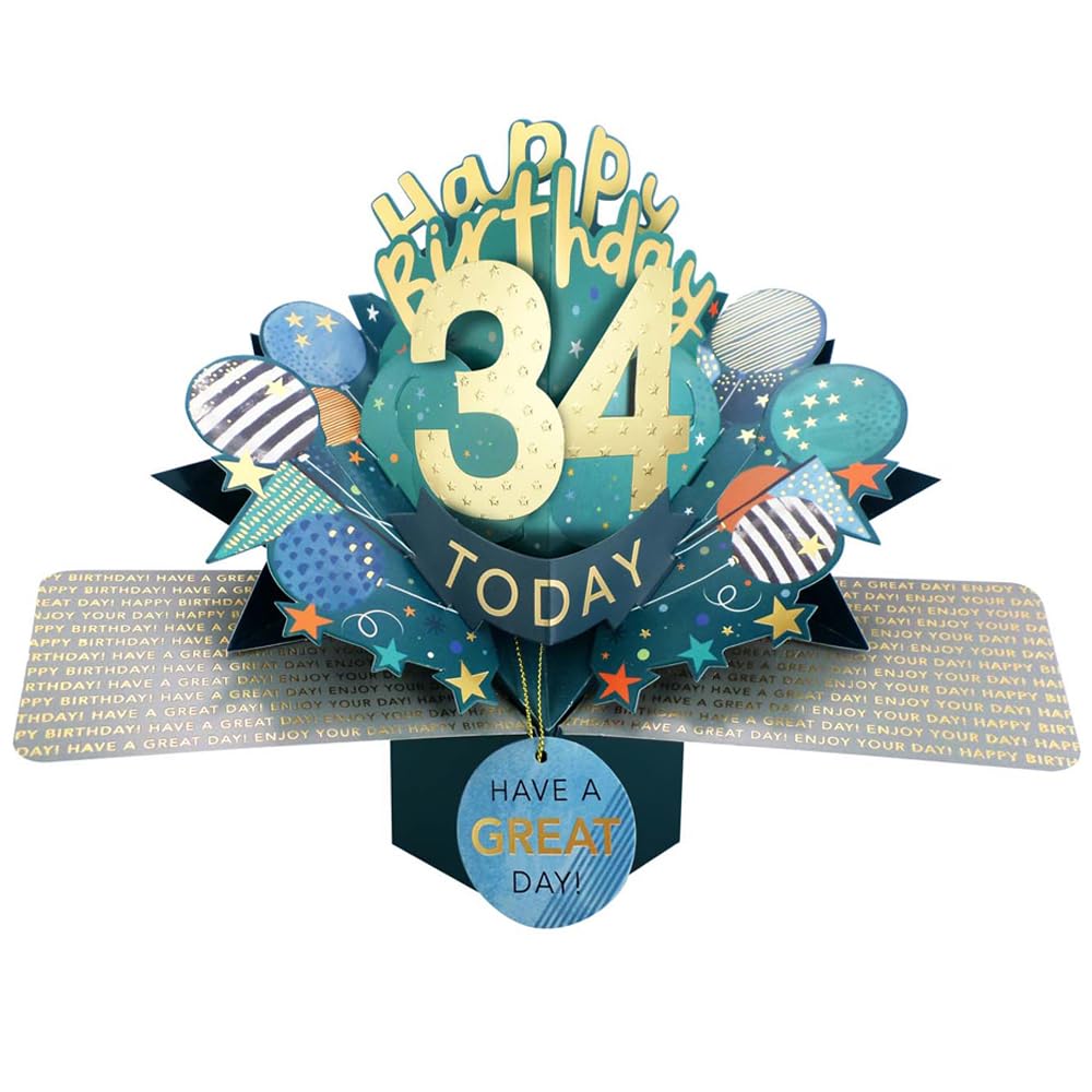 34 Today Happy 34th Birthday Pop-Up Greeting Card Love Kate's Pop Up Cards Him Design POP237MC34 — image 1