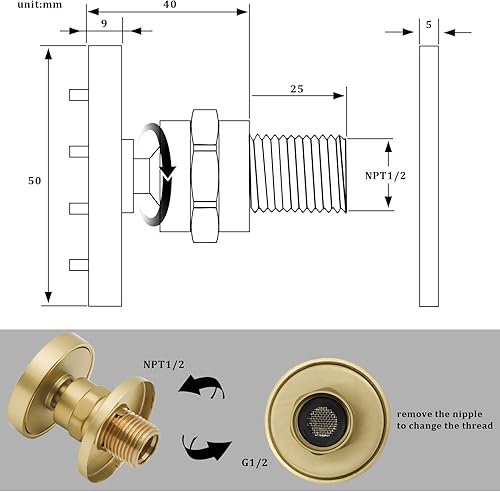 Miniatura 75 de HOMEDEC - Paquete de 6 chorros redondos de latón cepillado para masajes cuadrados de 2 pulgadas