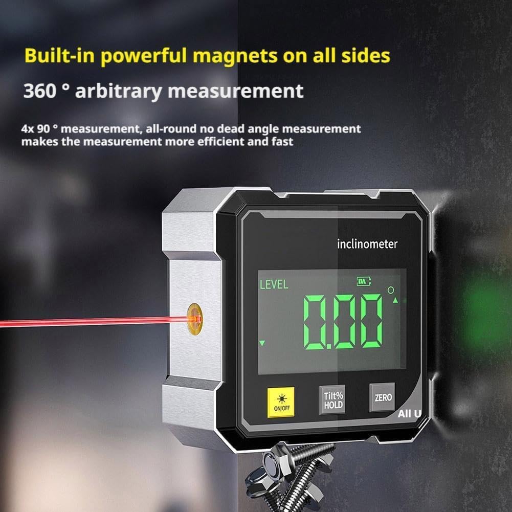 Rapporteur magnétique numérique à 4 côtés avec laser,inclinomètre numérique,niveau electronique,4 Faces Magnétiques Niveau à Bulle,pour Menuiserie Travail du Bois Construction