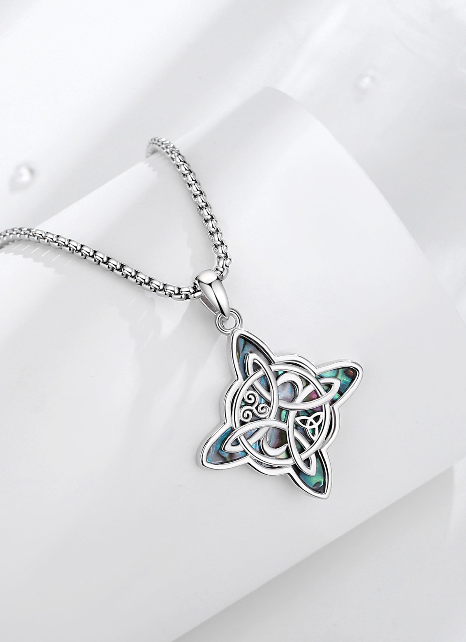 AEONSLOVE Collar Nudo de Bruja con Piedra Luna para Mujer Colgante Nudo de Bruja Plata de Ley 925 con Obsidiana Joyas Celta Irlandés Brujeria, Amuletos de la Suerte y Proteccion