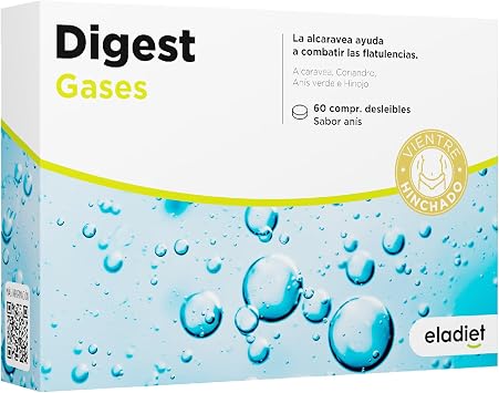 DIGEST GASES FORTE - Promotes Gas Elimination and Bloating - Helps Fight Intestinal Flatulence - With Corander, Green Anise, Fennel and Caraway | 60 Tablets ELADIET